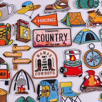 캠핑 하이킹 어드벤처 자수 패치 다리미, 의류용 열 접착 패치, 의류 재킷 바느질 스티커, DIY