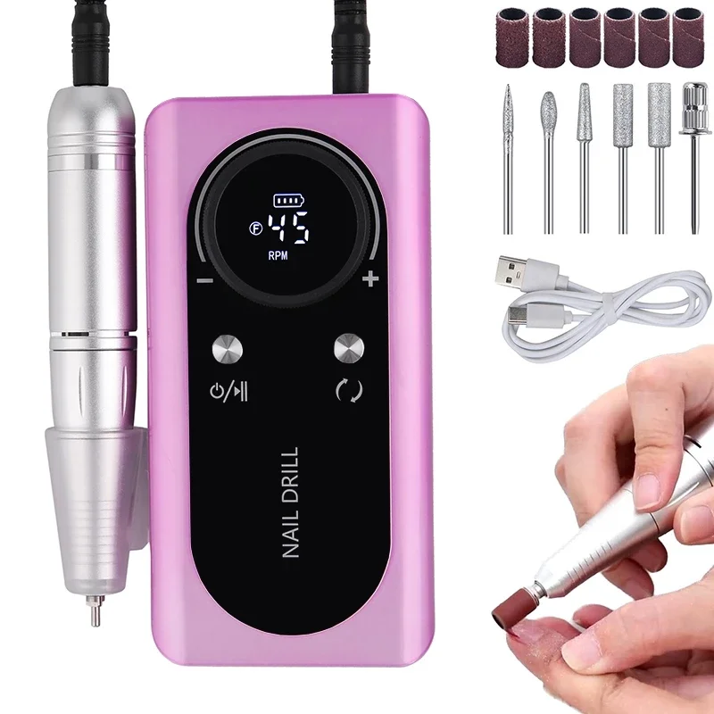 Tfscloin High Speed 45000Rpm Turn Rechargeable Electric Nail Polisher Power Storage Nail Polisher Portable Nail Polishing