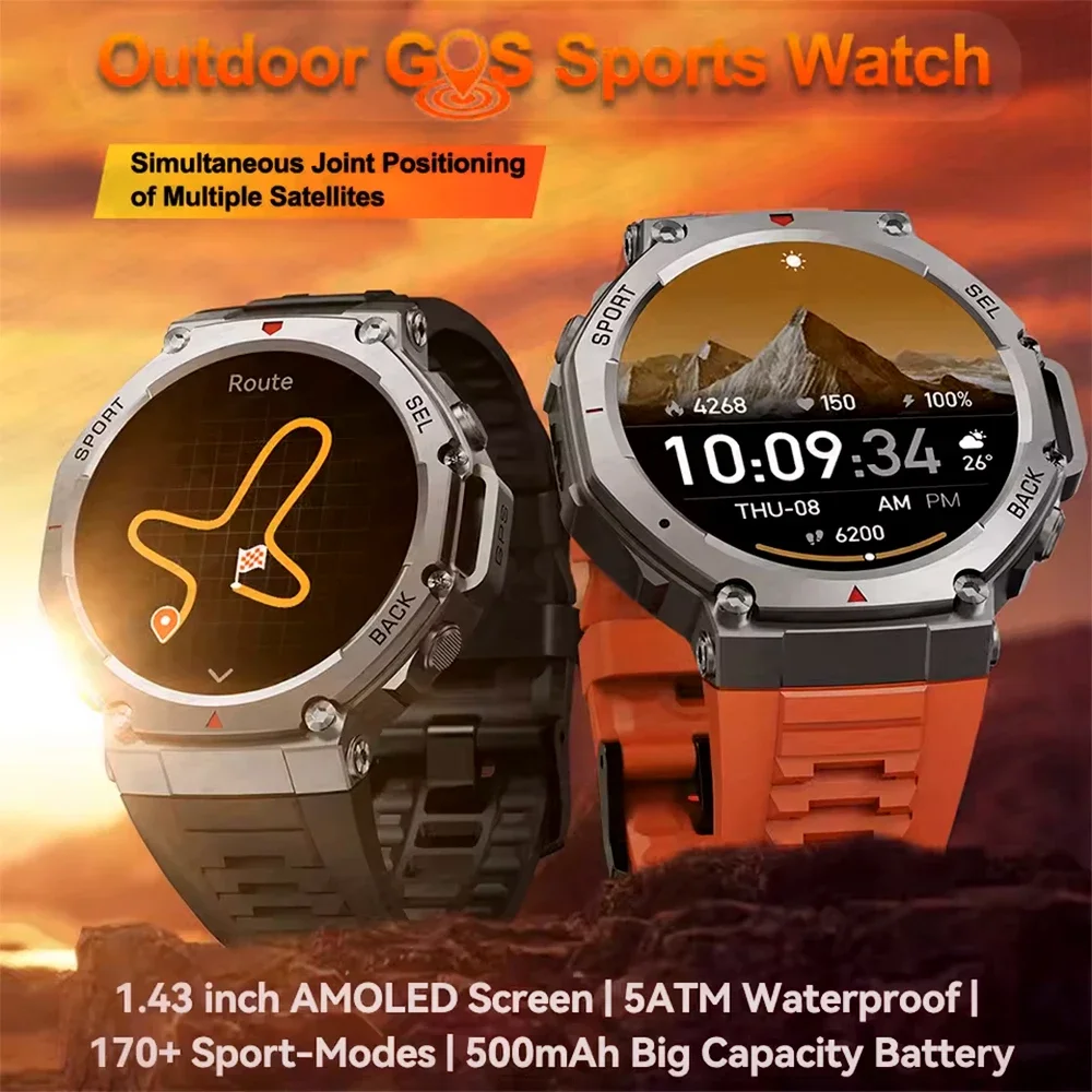 

T-Rex 3 GPS Smart Watch 10ATM IP69K Waterproof Built-in Dual-band GNSS Compass Military Sport Bluetooth Call Men Smartwatch 2025