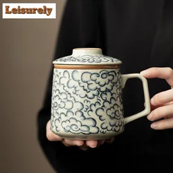 400ml Antique Ru Kiln Porcelain Filter Tea Separator Cup Auspicious Clouds Office Work Cup Personal Tea Brewing Mug Drinkware