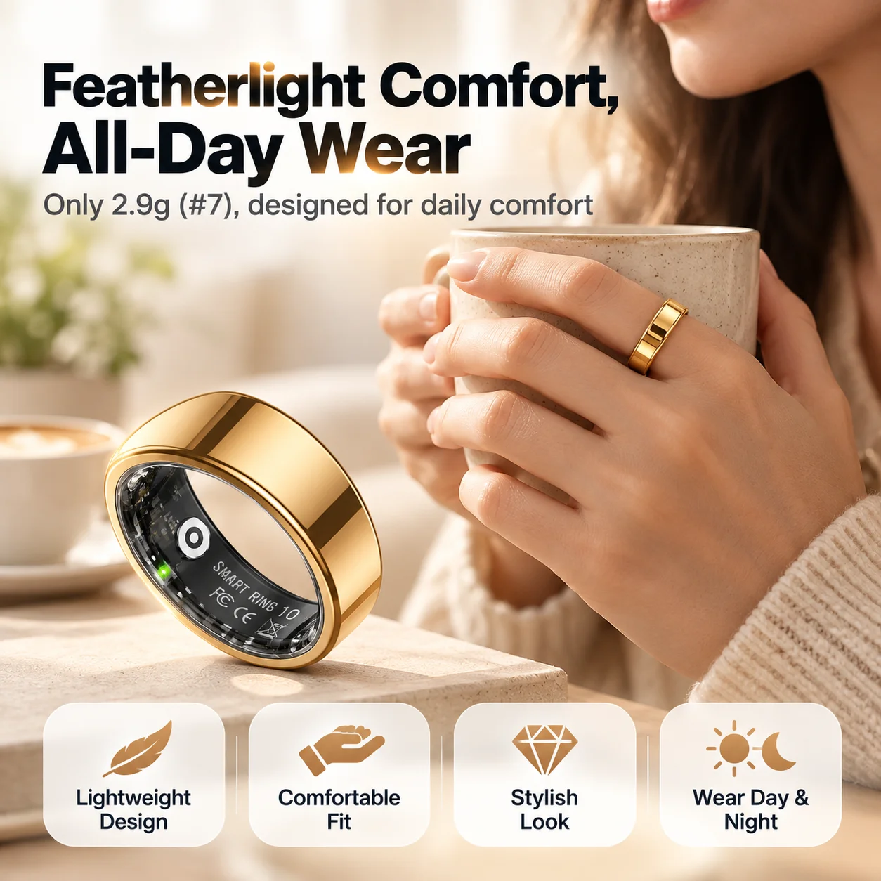 Smart Ring 5ATM Waterproof Sleep Sports Tracking Bluetooth 5.2 Gesture Camera QRing for Men Women