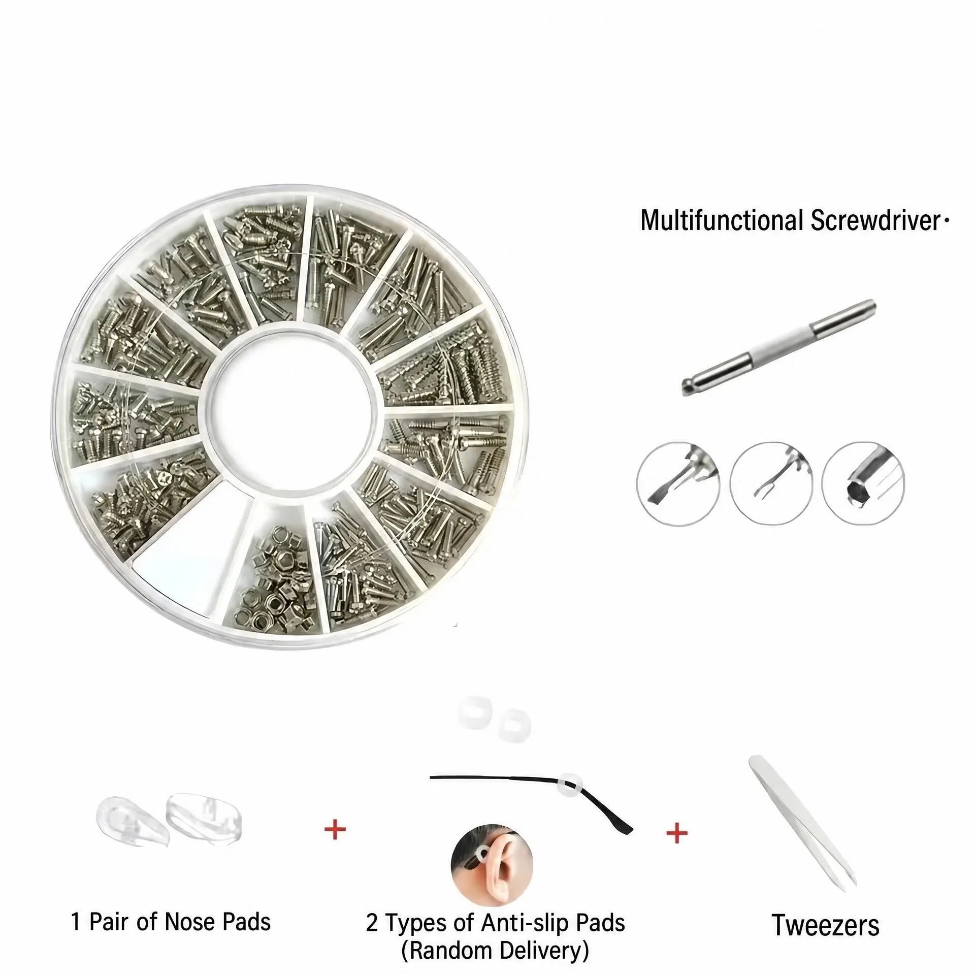 Eyeglasses Repair Kit Mini Precision Screwdriver with 1Set 1 Pairs Soft Nose Pads for Reading Glasses