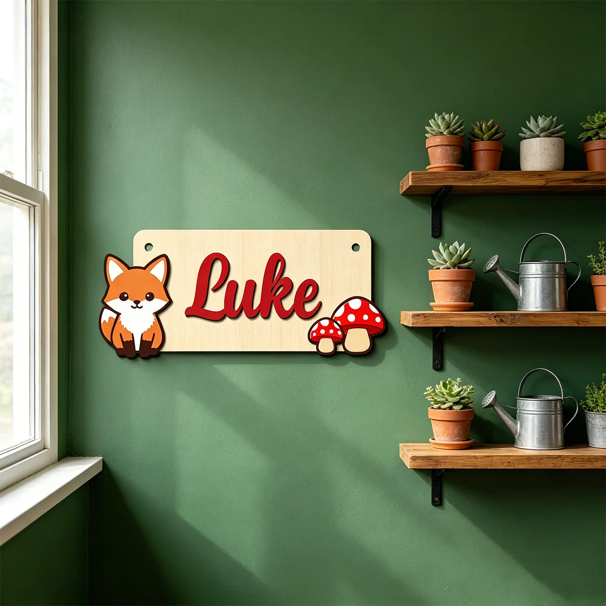1pc Personalized Fox Mushroom Wood Plaque Custom Name Front Door Hanging Sign Rustic Home Wall Decor