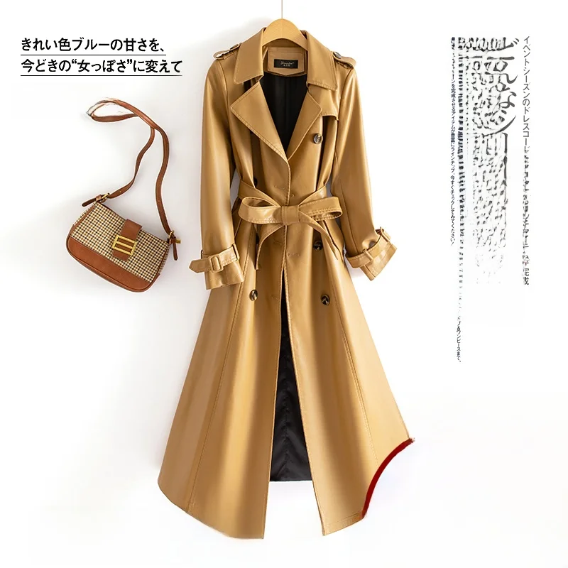 Chaqueta de Cuero Genuino Sle Haifeng para Mujer, Estilo Coreano, Entallada, de Media Longitud, Cortavientos, Moderna, para Primavera y Otoño