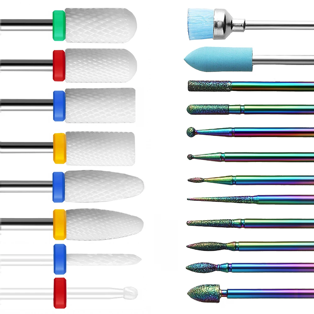 

20Pcs Kit Ceramic Rainbow Diamond Nail Drill Bits Set Milling Cutter for Home Salon Acrylic Gel Nail Manicure Pedicure Tools