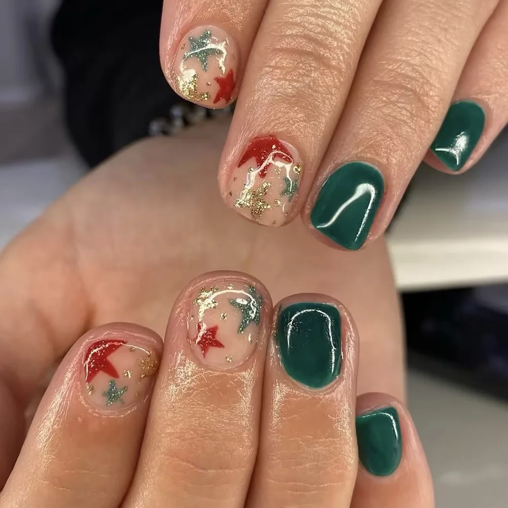 24 pièces poudre brillante couverture complète pointe d'ongle doux court carré faux ongles Art fruits conception faux ongles nu rose Ballet presse sur les ongles