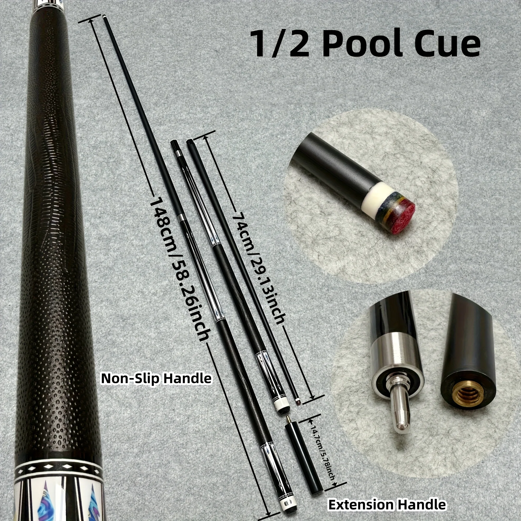 

1pc 1/2 Split Billiard Cue Stainless Steel Center Wheel Quick Tooth Interface Non-Slip Grip Extended Handle Weight 19Oz