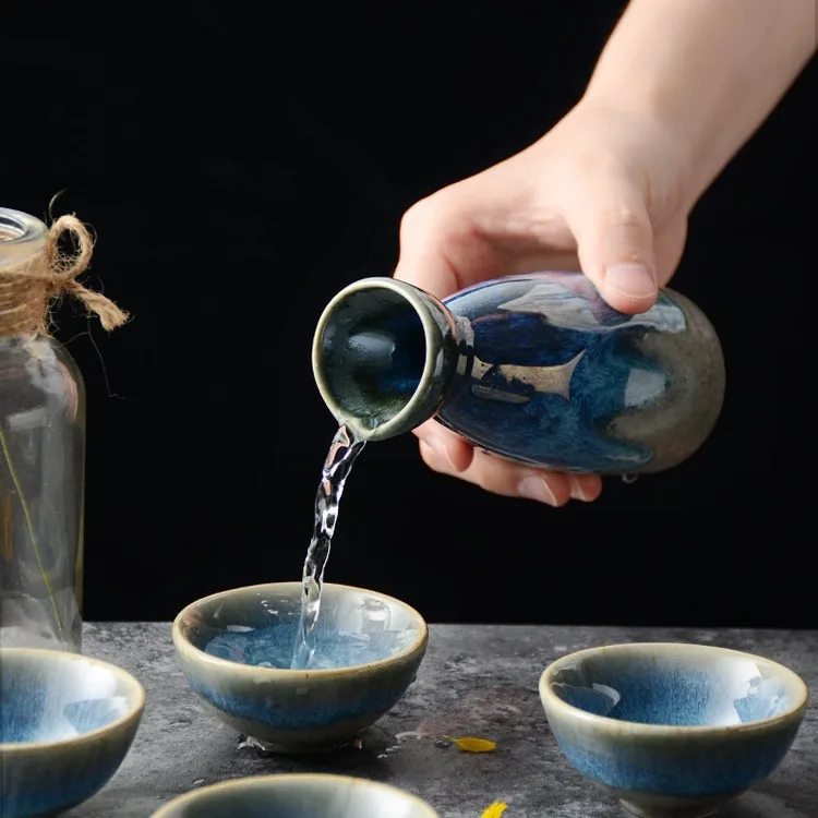 Japanische Bar-Sets aus Keramik, 1 Kanne, 4 Tassen, Weinsets, Vintage-Schnapsbecher, Separator, Küche, Baijiu-Tee, Kaffeetasse, Geschirr, Geschenke