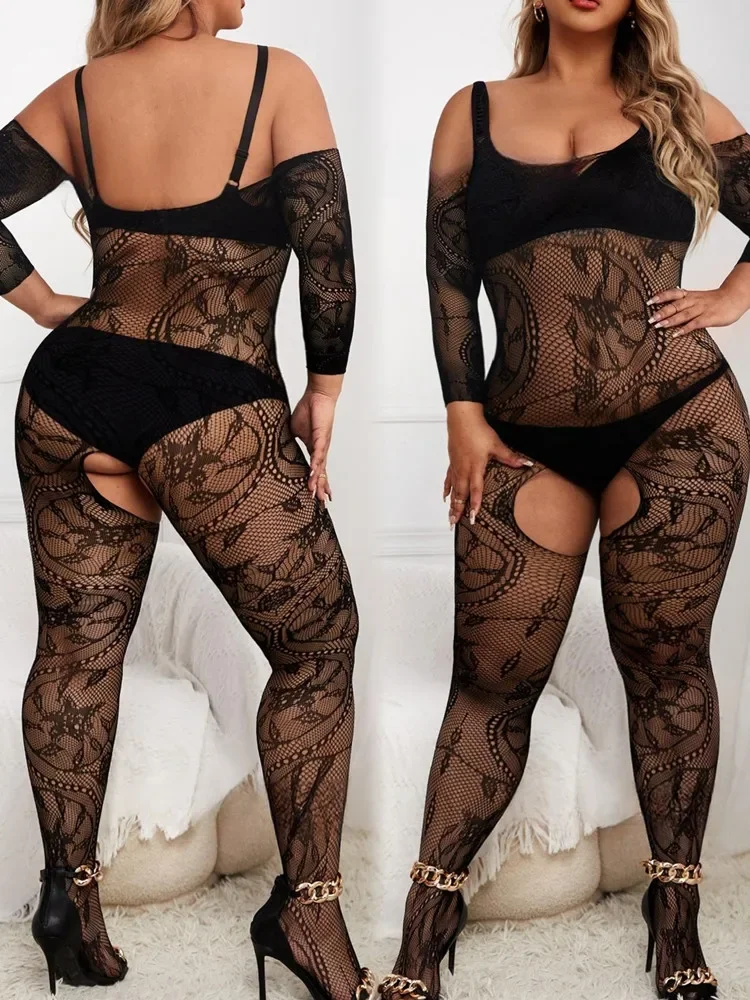 

High Elastic Women Underwear One-piece Full Body Stockings Clothes Transparent Temptation Mesh Tight Lingerie Fashion Jumpsuit