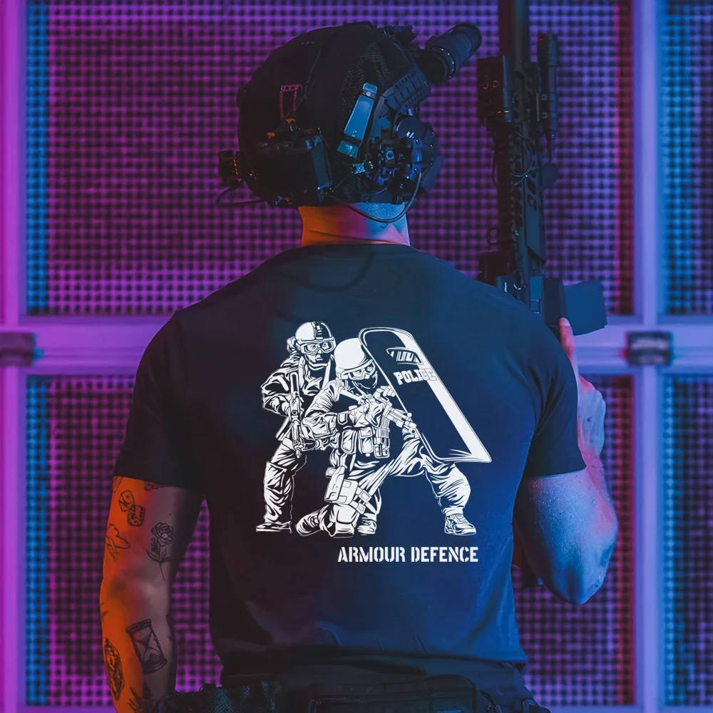 

Military Enthusiast Club Military Style Two Person Attack Team Printed T-shirt 100% Cotton Loose Tops Breathable Tee