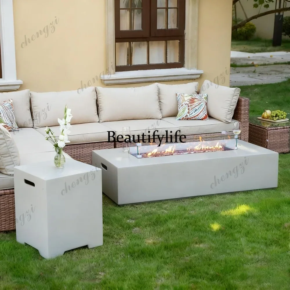 A74Propane Fire Pit Table 50000 BTU Gas Firepit White Glass Wind Guard Tank Hidden Table Backyard Outdoor Terrace