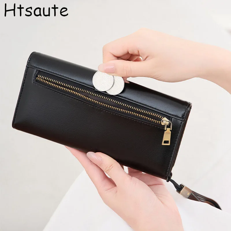 Women's Fashion Elegant PU Leather Long Wallets Colorful Stripe Stitching Zipper Pocket Card Holder, Bifold billetera hombre