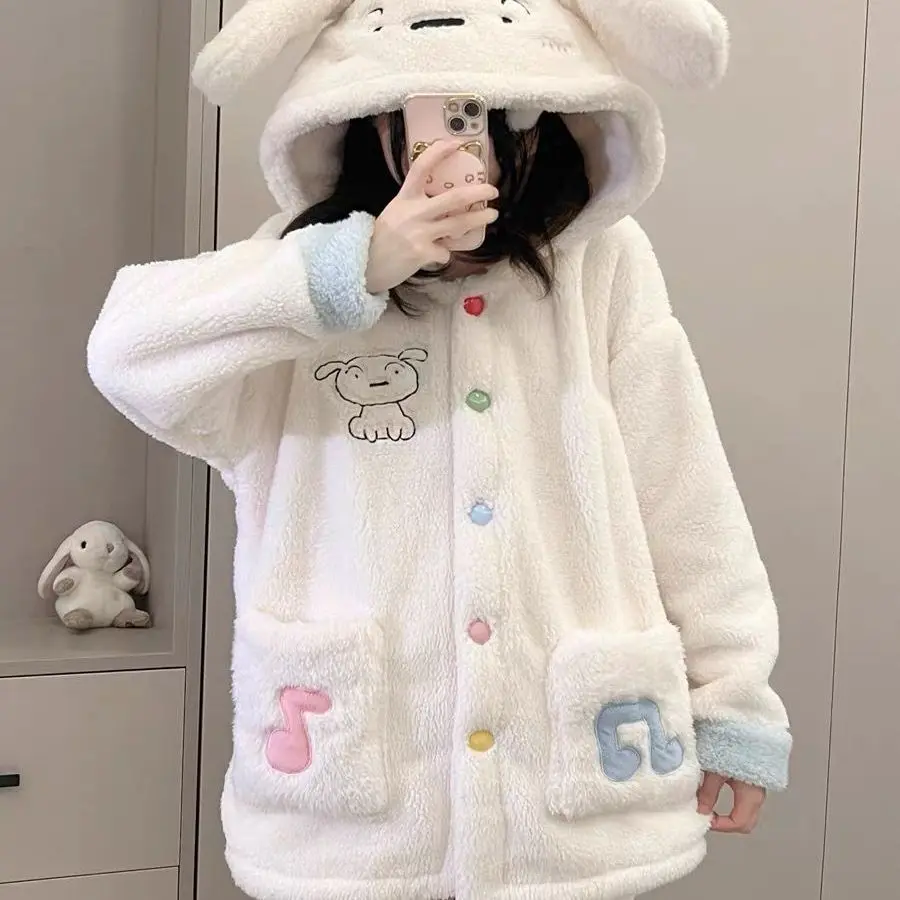 

Ins New Cartoon Crayon Shin-Chan Nohara Shiro Winter Pajama Set Velvet and Thickened Coral Velvet Home Clothes Set Gift Toys