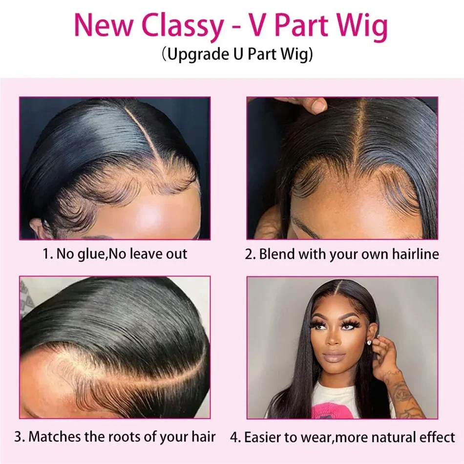 V Part Wig Human Hair Wigs For Black Women Straight V Part Wigs Upgrade U Part Human Hair Wig No Leave Out Clip In Half Wigs image 4