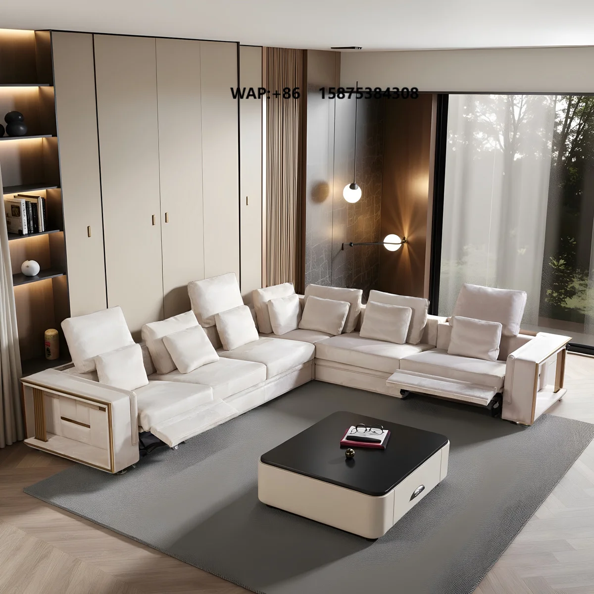 Modern Sectional Electric Recliner Sofa with Shelf Armrests and Power Motion Seats Luxury Modular Sofa for Living Room