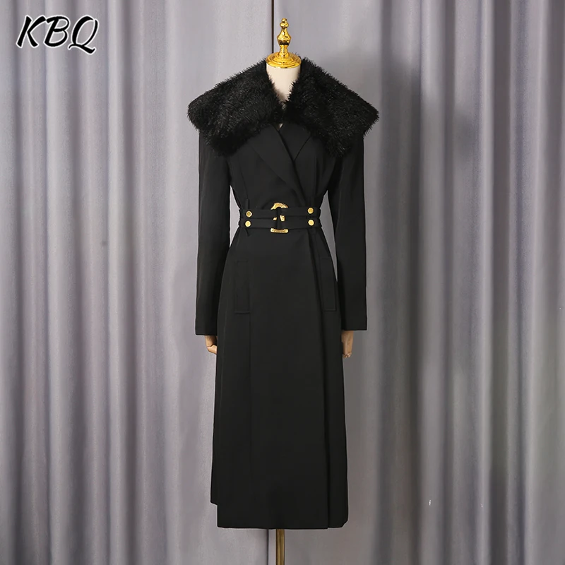 KBQ مزاجه الصلبة الفاخرة تقسم الزنانير سترة للنساء التلبيب كم طويل خمر أنيقة سترة واقية الإناث جديد #1