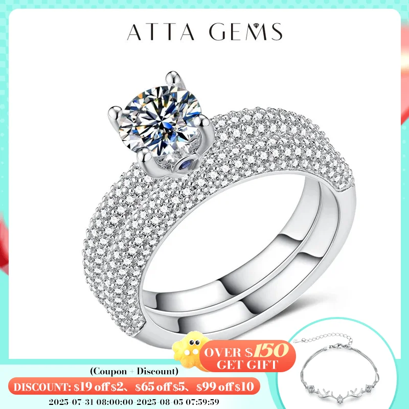 

ATTAGEMS 6.5MM Moissanite Couple Ring for Women 925 Sliver Plated 18K Gold Round Cut 1.0CT Diamond Wedding Ring Set for Gifr