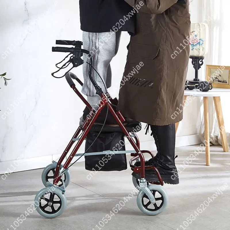 Folding 4 Wheel Rollator Walker with Seat for Elderly, Lightweight Portable Mobility Aid Walking Cart for Outdoor Shopping