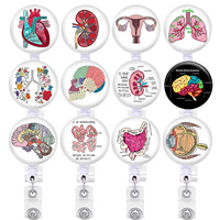 1pc Retractable Badge Holder Clips For Nurse Doctor Id Badge Reel Heart, Spleen, Lungs, Brain, Large Intestinal Organs Design