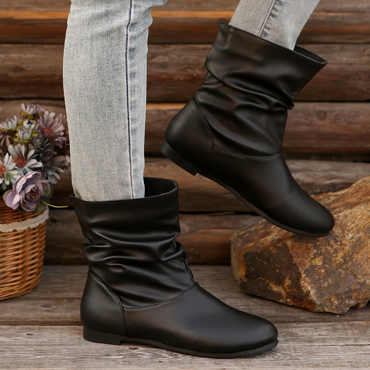 Botas de tornozelo femininas outono inverno nova moda elegante botas confortáveis casuais ao ar livre leve sapatos rasos