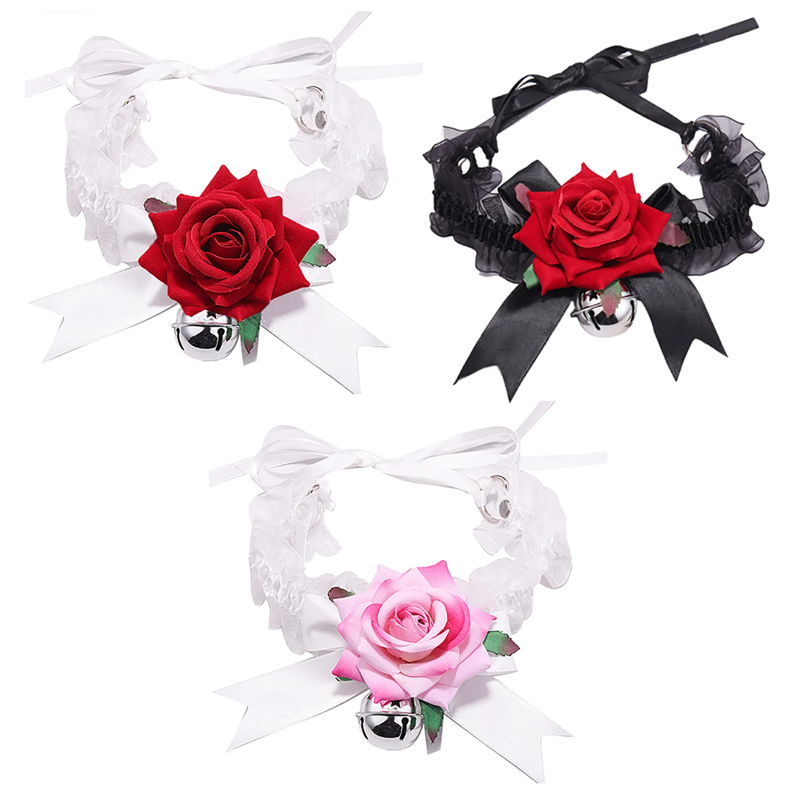 Unisex Rose Flower Necklace Womens Mens Artificial Bell Necklace Bowknot Self-Tie Necklace Halloween Party Role Play