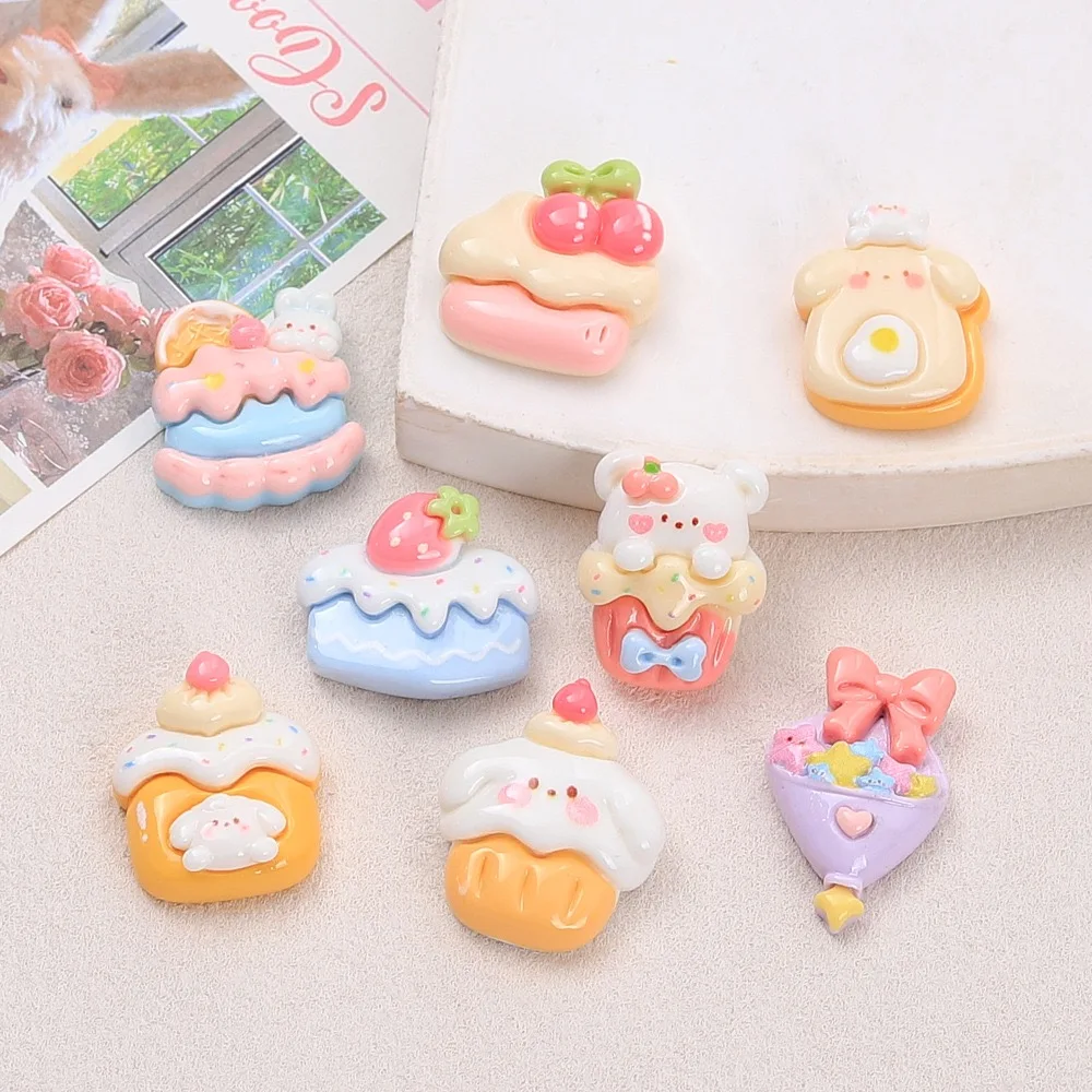 10pcs Cartoon Fruit Cake Resin Flatback Cabochon Simulation Food Scrapbooking Figurines DIY Decoration Crafts