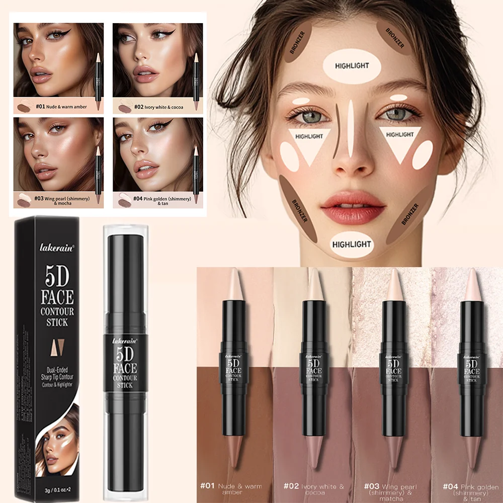 Double-ended dual-purpose Highlighter Shading Contour Stick Long Lasting To 12 Hours Sweatproof Waterproof Multi-Use Cosmetics