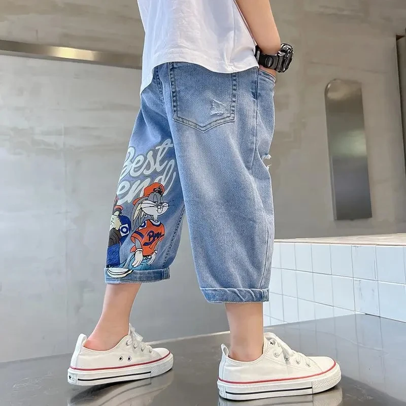 Summer Clothing Teenage Boys Jeans Shorts Children\'s Capris Pant Fashion Boy Baby Capris Thin Cut Shorts  4 6 8 10 12Y