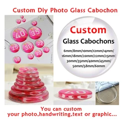 Custom Round Photo Glass Cabochons Personalized Handwriting Graphic Demo Flat Back Jewelry Making Finding Cameo Accessories
