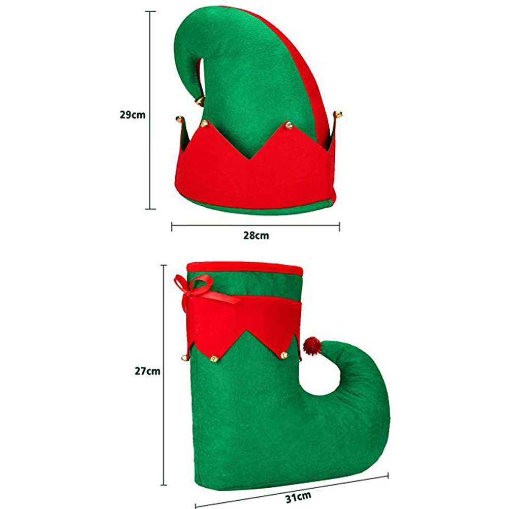 Ensemble de chaussures d'elfe de Noël, costume d'elfe de Noël, habillage de danse, accessoire de décoration de vêtements, chapeau de vacances, nouvel an, 3 pièces