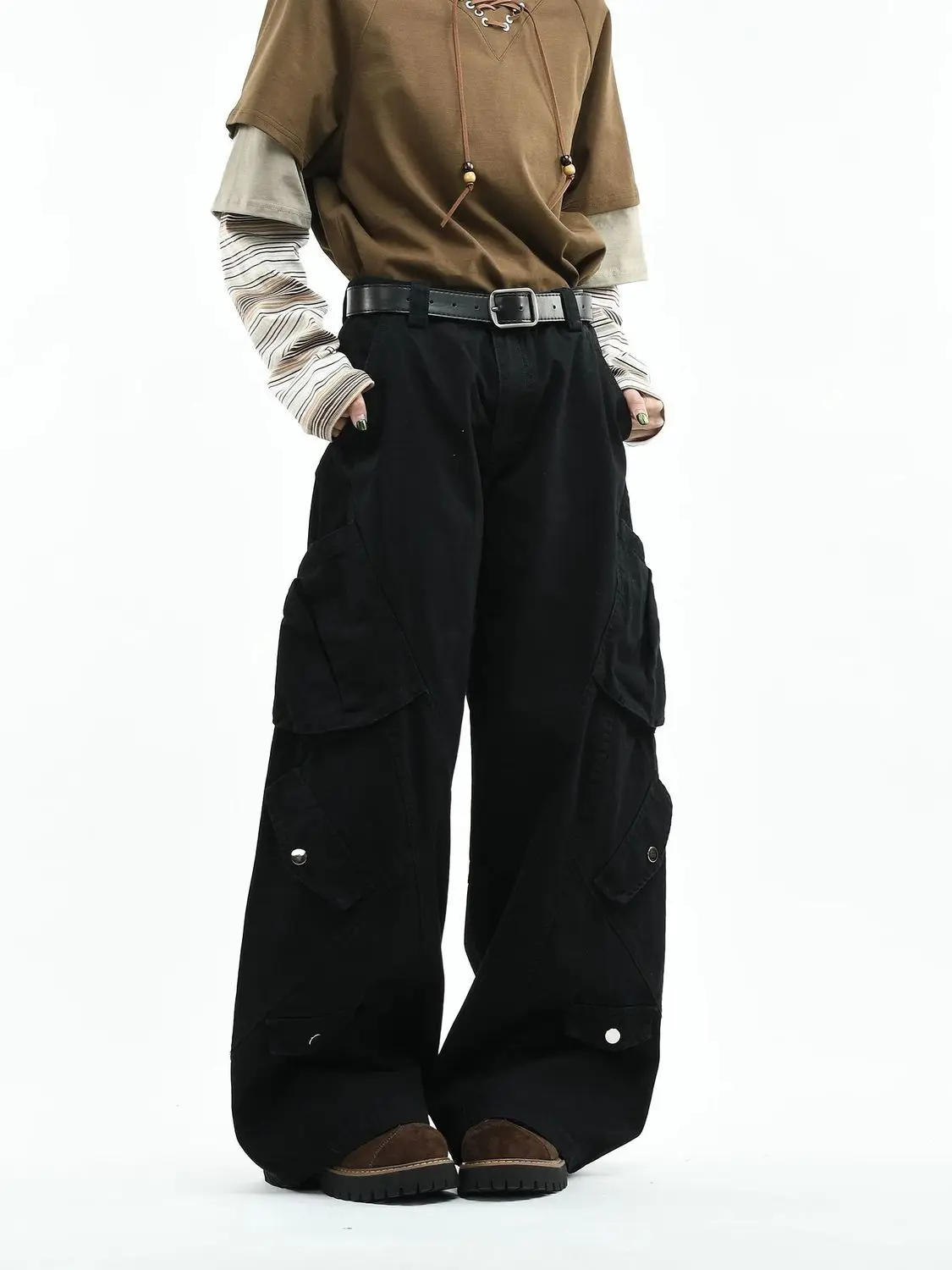 Men's Punk Style Black Sweatpants Summer Cowboy Pants Casual Cool Boys Pants High Waist Bottoms Male Baggy Trousers