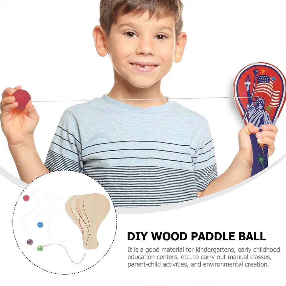 

10pcs Racket Paddle Ball Toy Kids Painting Creative Wood Paddle Ball Toy Educational Children Activity