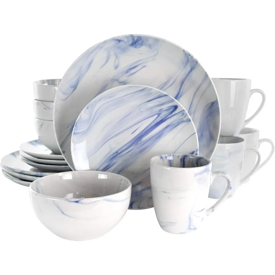 

Fine Marble 16 Piece Stoneware Dinnerware Set in Blue and White