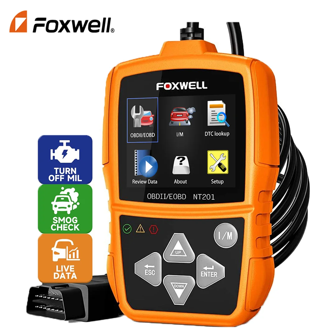 FOXWELL NT201 Automotive OBD2 Scanner Code Reader Engine Smog Check Engine Light Turn off MIL Car Diagnostic Tool