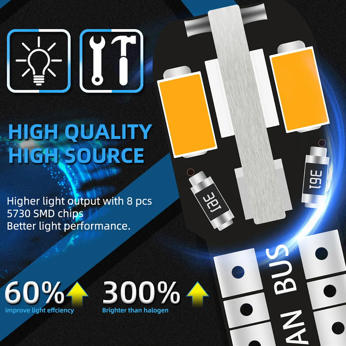 10pcs  W5W Led T10 Canbus Led Bulbs 8Pcs 5730 SMD 168 194 LED Interior Map Dome Lights Auto Clearance Light Parking Signal Lamp