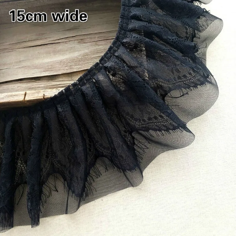 Best Black Widened Double Pleated Eyelashes Lace DIY Ladies Girls Children's Clothing Skirt Cuffs Convenient Sewing Decoration