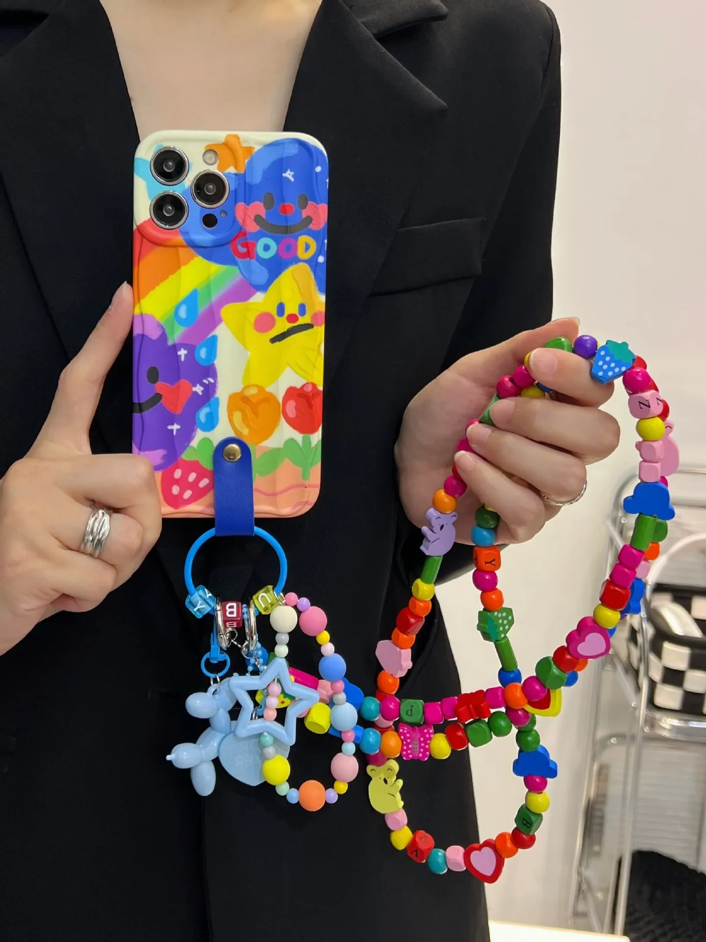 New Product Suitable for iPhone 14promax Night Sky Star Dog Pendant Case 13pro 12 Color Building Block Chain 11 Protection Cover