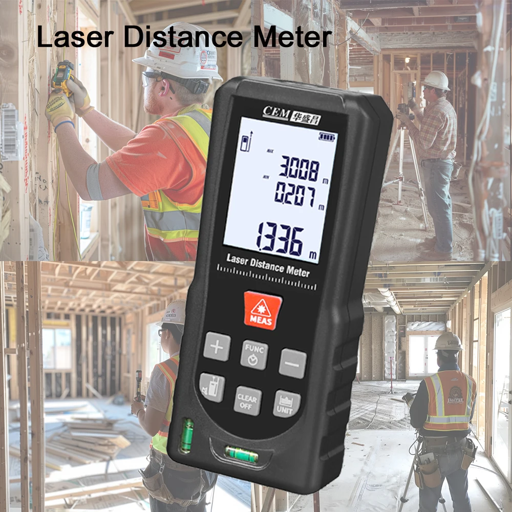 

CEM 50m/165 Feet Digital Laser Distance Meter with 2 Bubble Levels,Backlit LCD,Pythagorean Mode, Area and Volume