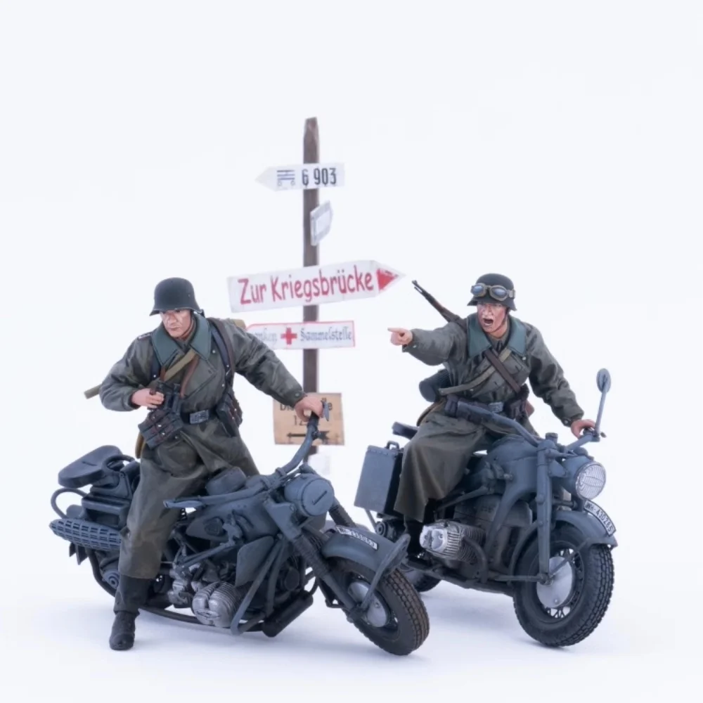 Figura de resina de motociclista alemán de la Segunda Guerra Mundial, escala 1/35, escena de batalla militar sin pintar, modelo de impresión 3D, colección de juguetes DIY