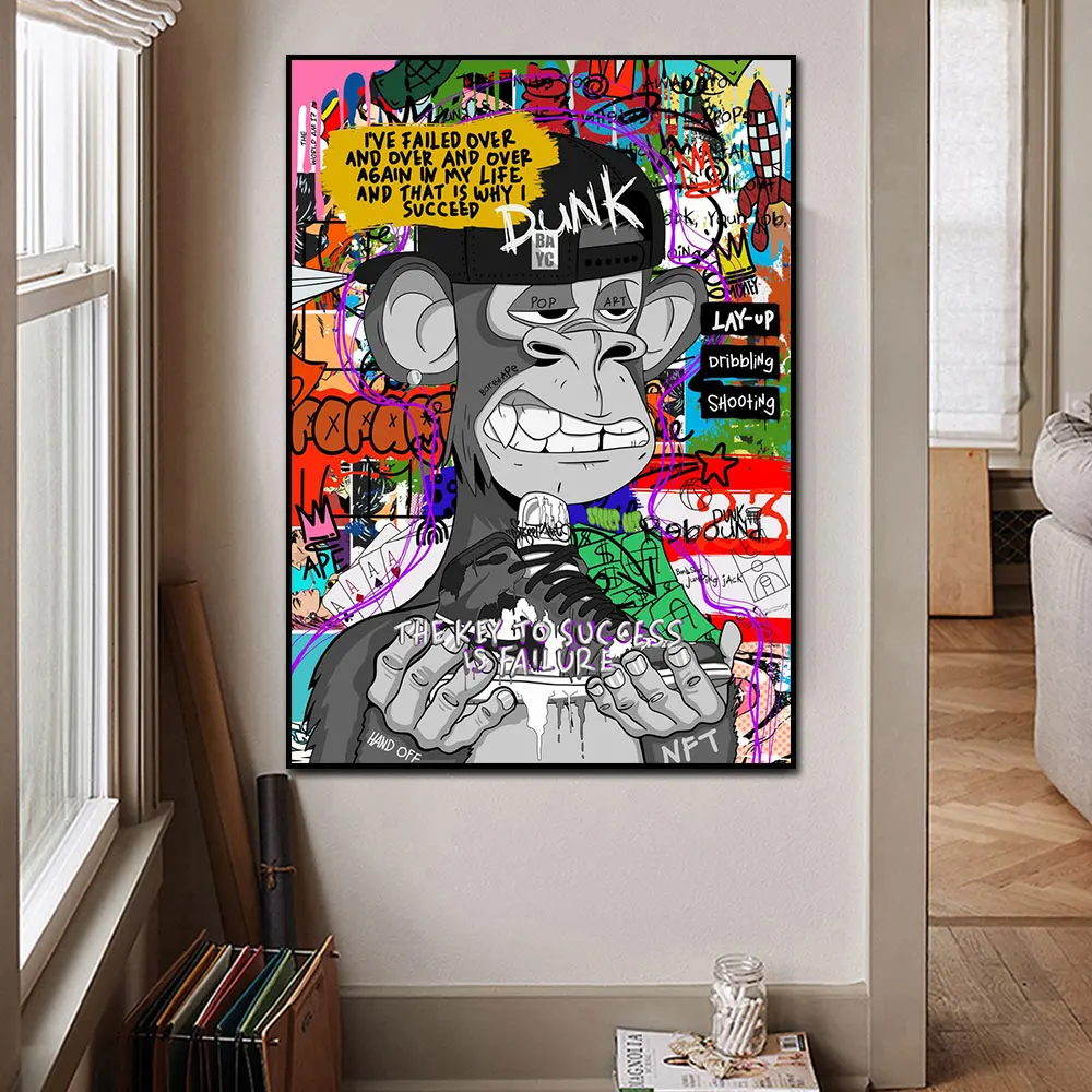 البوب الفن الشارع الكتابة على الجدران NFT قرد قماش اللوحة طباعة المشارك ديكور المنزل جدار الفن صورة لغرفة المعيشة بدون إطار #3