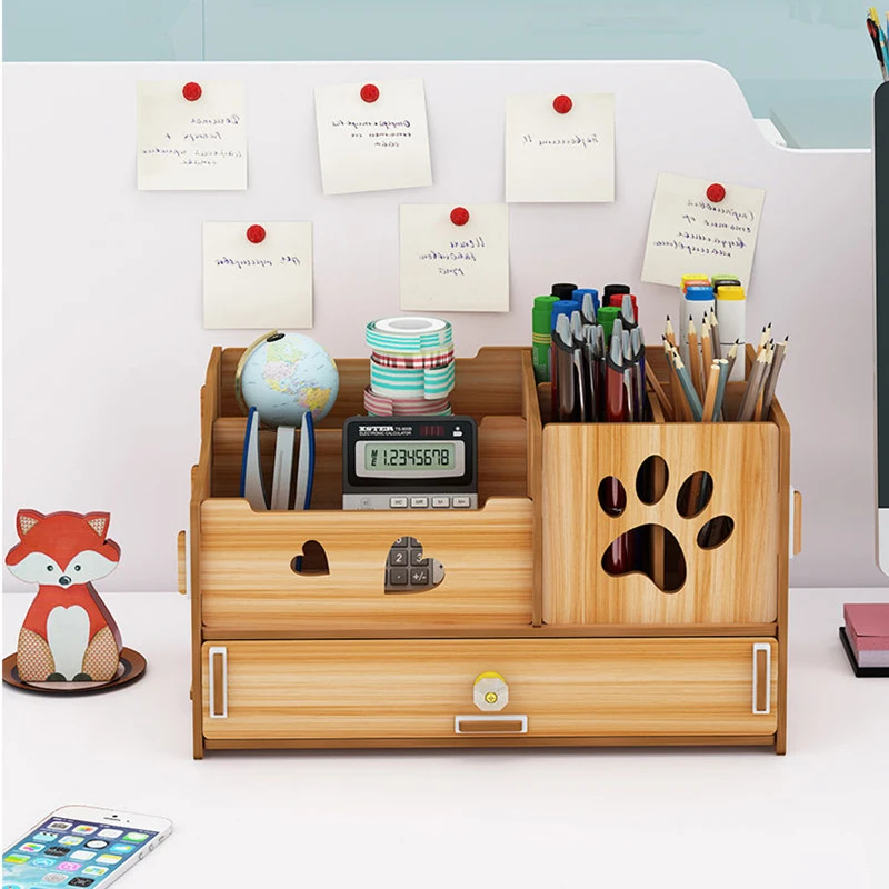 Pencil Organizer Multi-Function Wooden Desktop Pen Holder Office School Stationery Storage Stand Case Desk Pen New