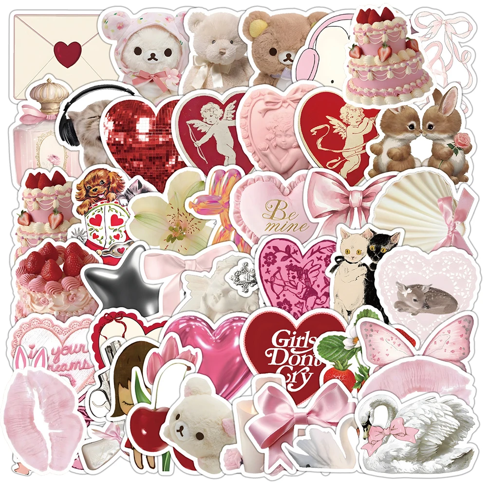 10/30/50 Uds. Pegatinas bonitas de color rosa para niñas, pegatinas estéticas de decoración de dibujos animados de coqueta, paquetes de pegatinas impermeables para teléfono y coche DIY