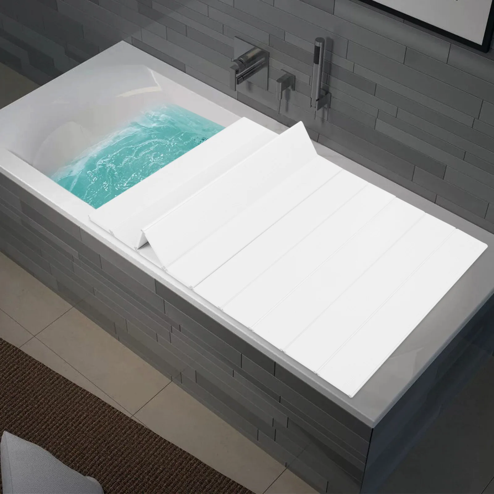 غطاء حوض استحمام من الخشب الأبيض، غطاء حمام قابل للطي، لوح حوض الاستحمام لا تمرغ الاسترخاء، ملحقات السبا، أقصى حمولة 5 كجم/11 رطل