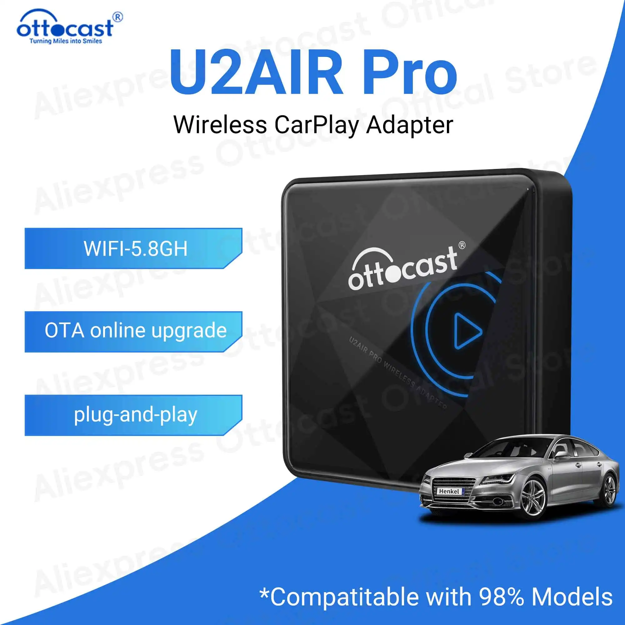 OTTOCAST Wireless CarPlay Adapter U2Air PRO Smart Box Car Accessories for Wired CarPlay Car Support for iPhone 16 15 14 13