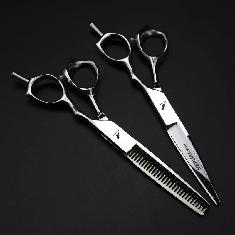 NEPURLson 6.0-inch single tail blind hole hair scissors, made of JP440c steel ideal for hair salons, beauty  sharp