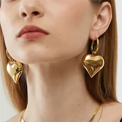 2024 Chic Heart Huggie Hoop Earrings Asymmetric Big Earrings For Women New Gold Color Fashion Jewelry Girl Gift