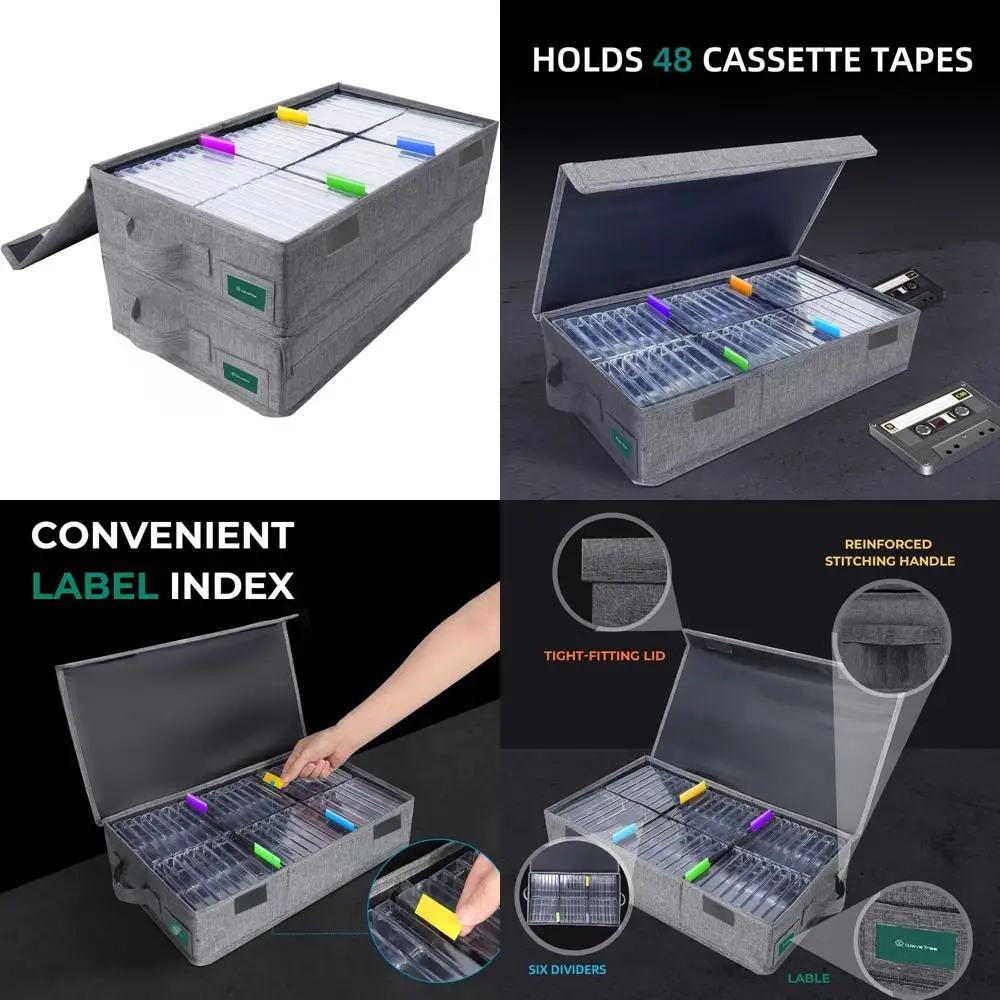 

Dual Cassette Tape Organizer with Protective Lids, Spacious 16.34x9.25x3.54 Holder, Ideal for Vintage Music Lovers and Collector