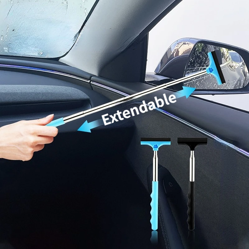 Car Rearview Mirror Wiper With Telescopic Handle Portable Rubber Squeegee Car Universal Glass Cleaning Brush Tool For Auto Care