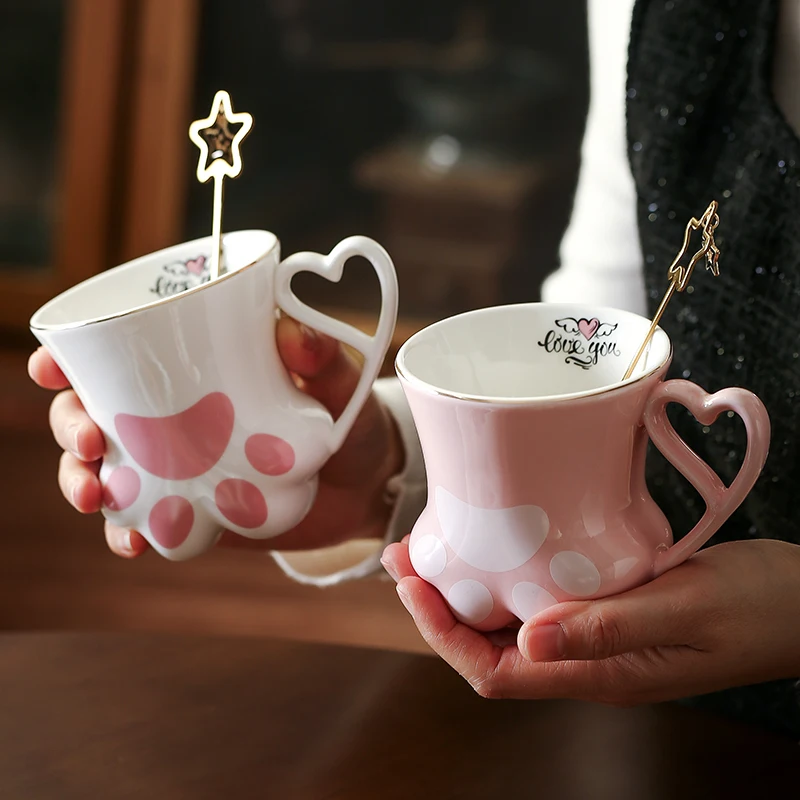 Creative Cartoon Cute Cat Paw Ceramic Coffee Mug Exquisite 300ml Ladies Tea Cup Cat Paw Water Cup Birthday Gift Home Decoration