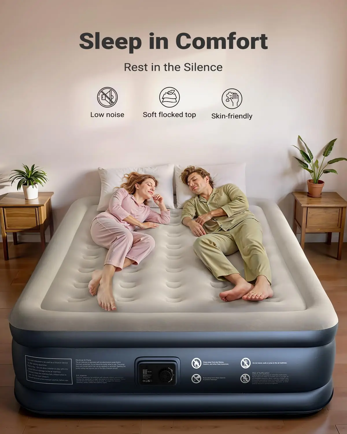 

Queen Air Mattress with Built in Pump, 18 Raised Comfort Inflatable Blow up Mattress, Upgraded Four Chamber Portable Air Bed,New